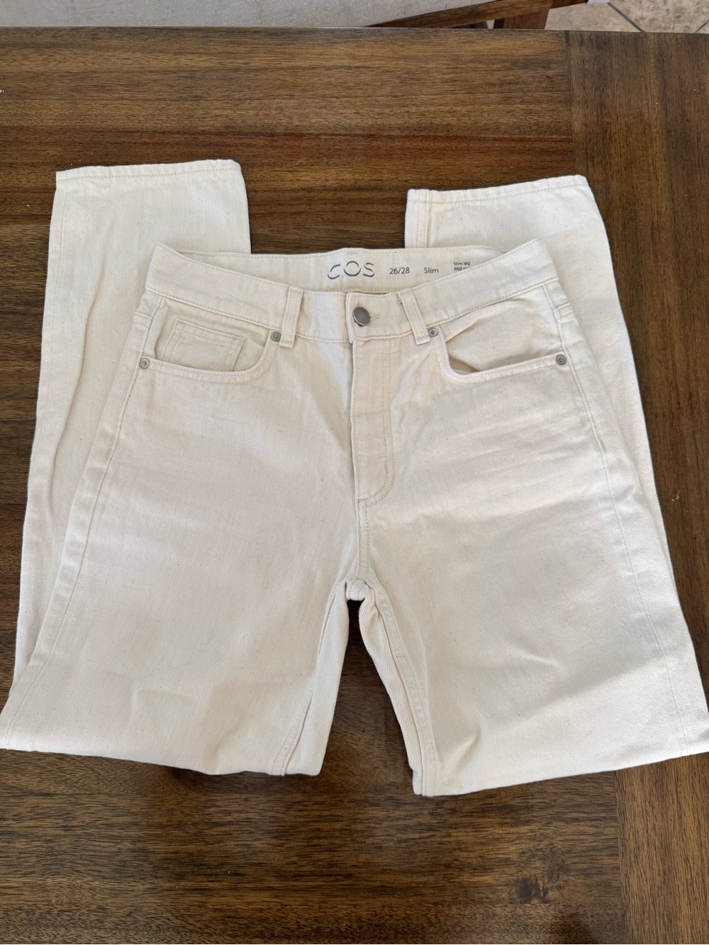 COS Slim Fit , mid rise, cropped length Jeans in cream 100% cotton